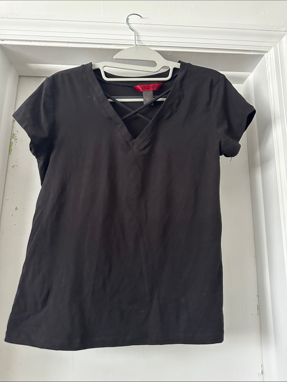 Crisscross V-Neck Black Women’s Top